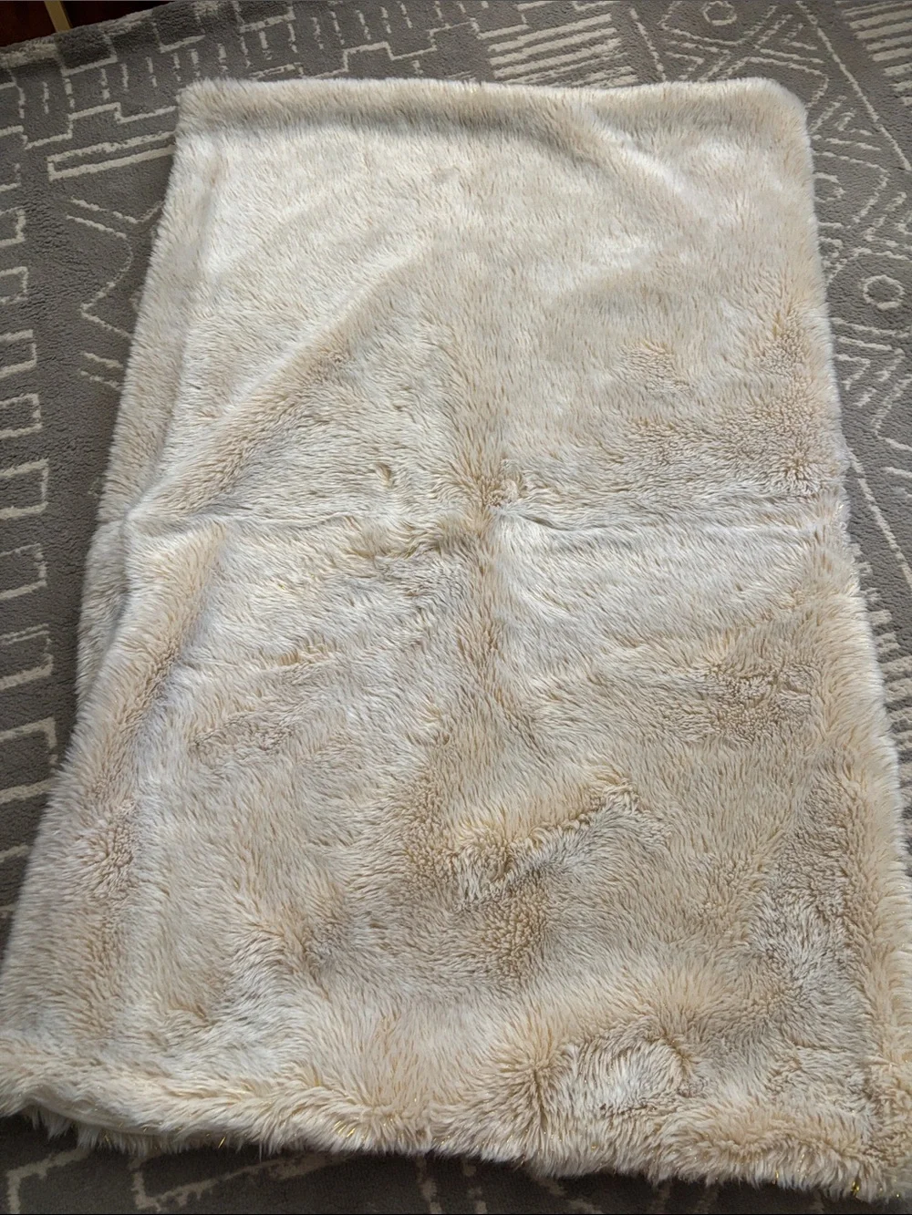 Restoration Hardware Teen Plush Faux Fur Throw in Cream with Gold Accent